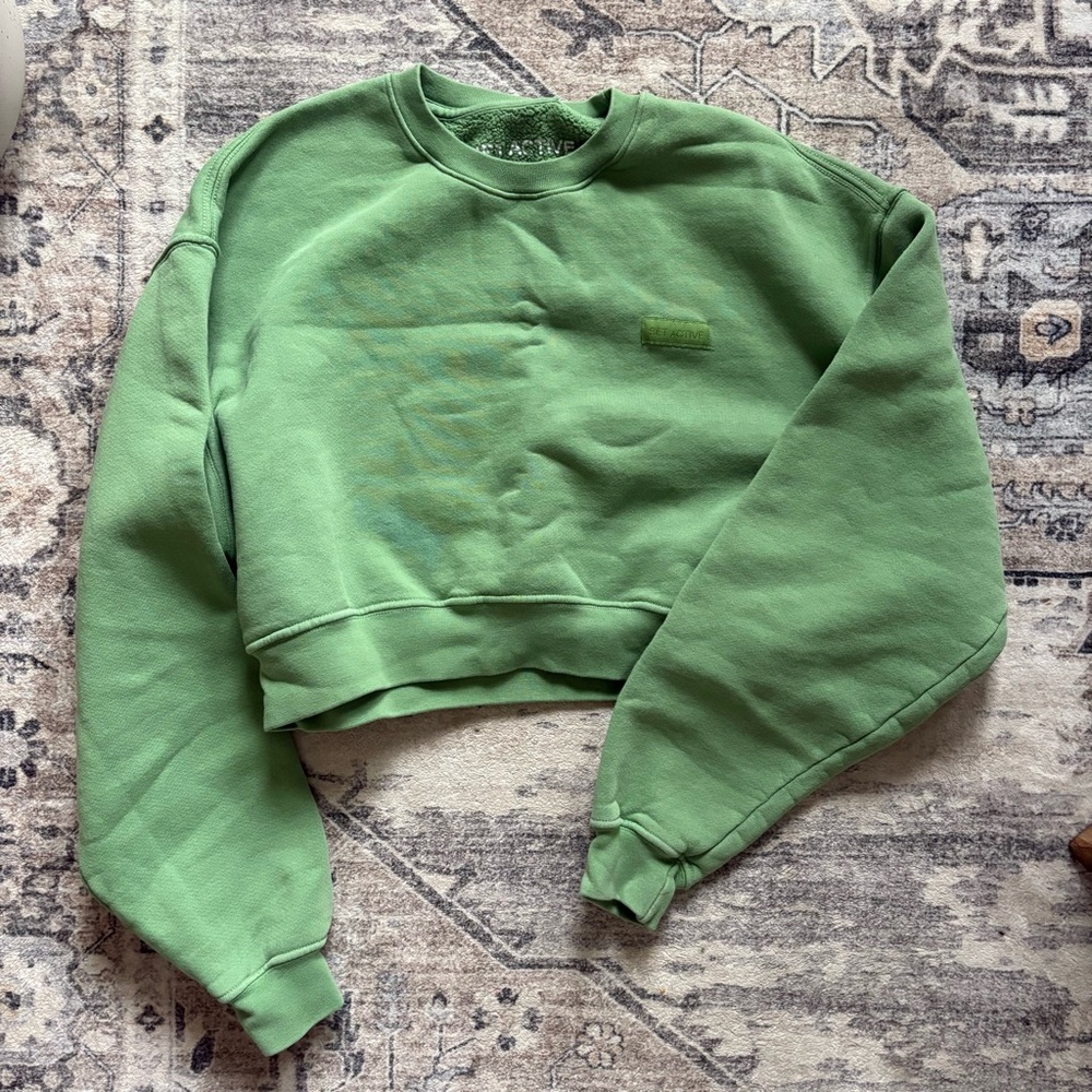Set active green crewneck cropped sweater size S 100% cotton - Picture 6 of 6